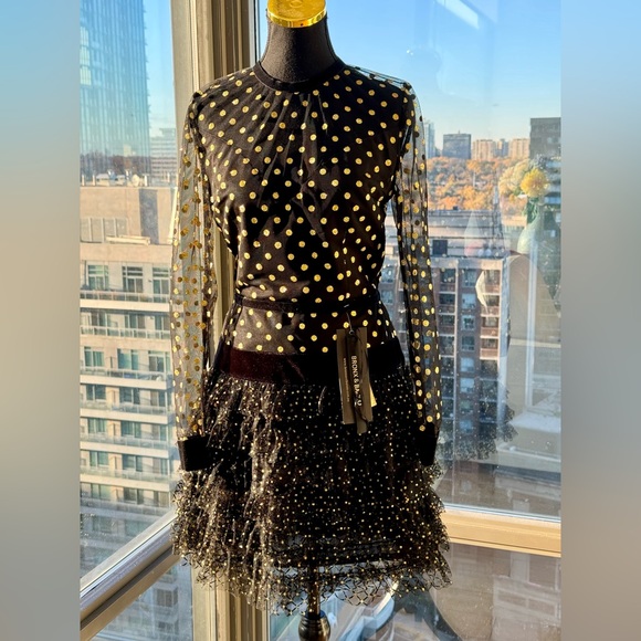 🆕 BRONX & BANCO 🧿 NWT Suns Mesh & Velvet Fit & Flare Mini Dress - Sz S - US 4 - Picture 11 of 16